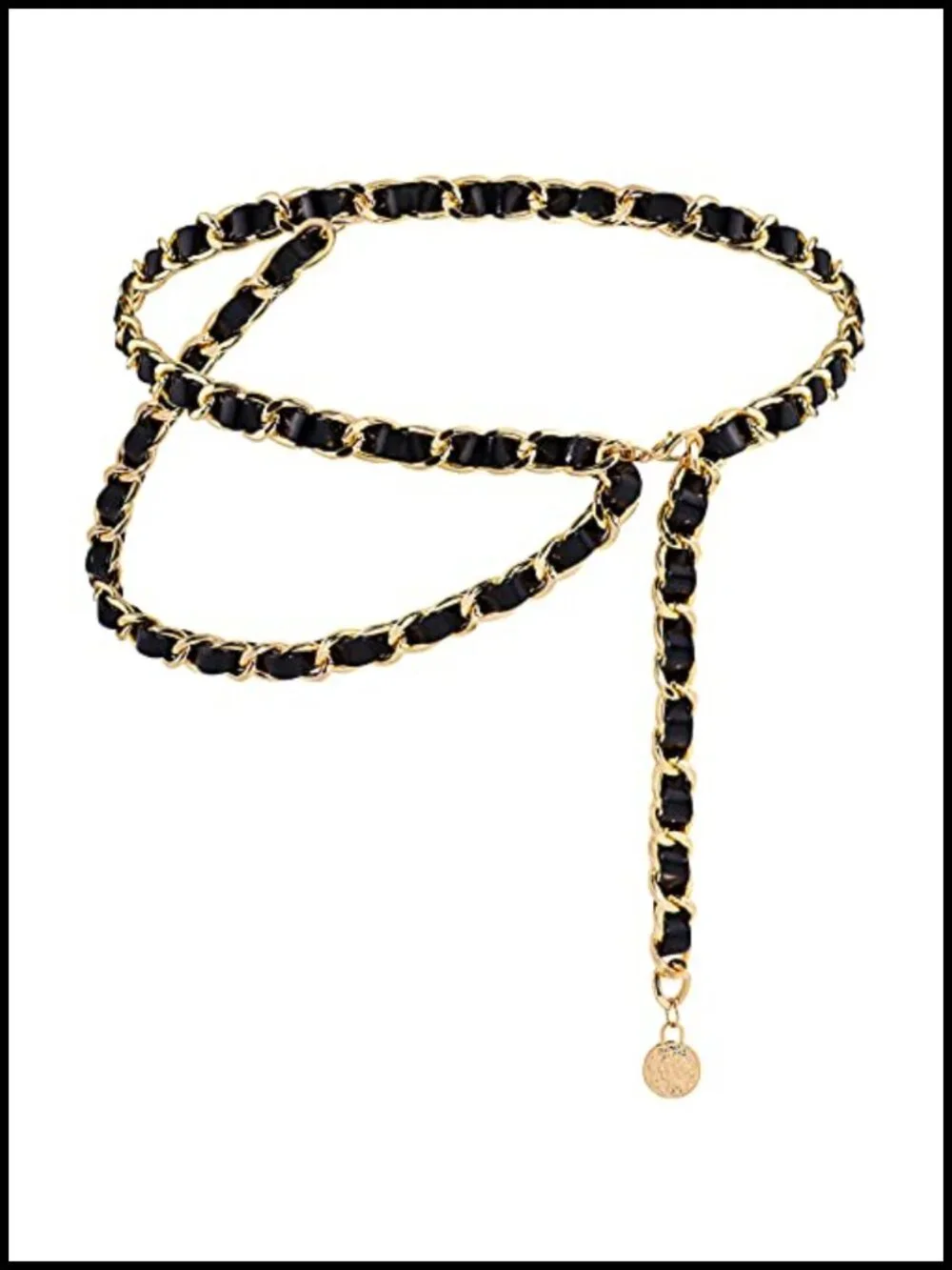 Layered Metal Chain Belt with Leather Accents - Adjustable Waist